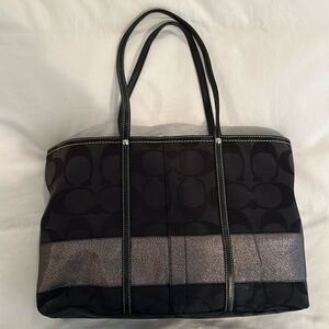 Coach tote with metallic silver stripe